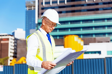 Engineer builder at construction site