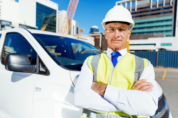 Engineer builder at construction site