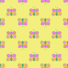 Cute cartoon Butterflies. Vector seamless pattern.
