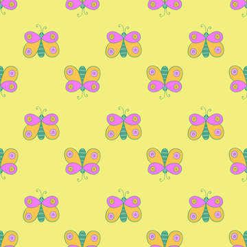 Cute cartoon Butterflies. Vector seamless pattern.
