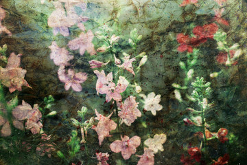 artwork with pale pink delphinium flowers and watercolor spatter © abigail210986