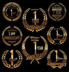 Anniversary golden laurel wreath retro vintage design 1 year