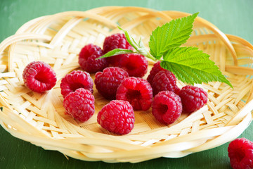 fresh raspberries in the basket.
