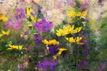 watercolor artwork with summer garden flowers © abigail210986