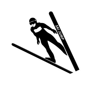 Jumping skier silhouette. illustration.