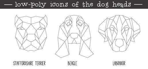 Front view of dog head triangular icon set