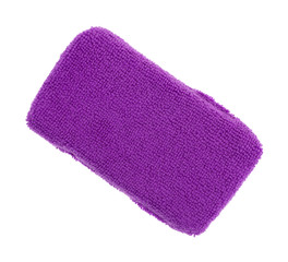 Purple microfiber sponge isolated on a white background top view.