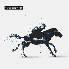 Horseback riding. Vector eps10 illusration. Particle divergent composition