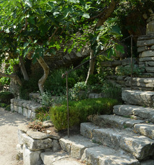 Jardin méditerranéen et escaliers en pierres