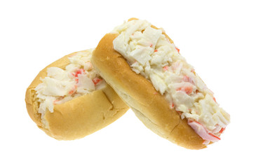 Surimi crab meat with mayonnaise sandwiches isolated on a white background side view. © Bert Folsom
