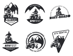 Fototapeta premium Set of ATV emblems, badges and icons. All-terrain vehicle vector.