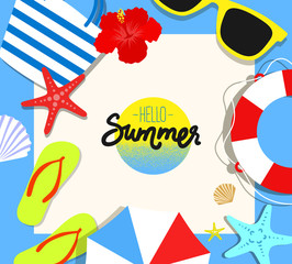 Vector summer background with holiday elements. Flat style 