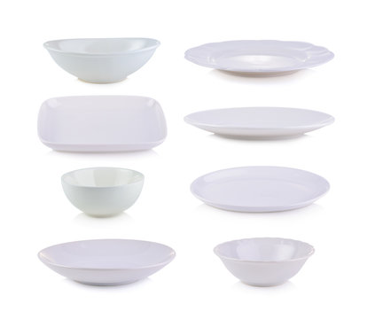 White bowl and plate on white background