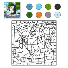 Obraz premium Color by number for children (penguin and background)