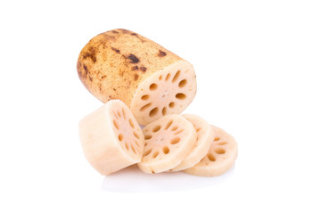 Lotus root on white background