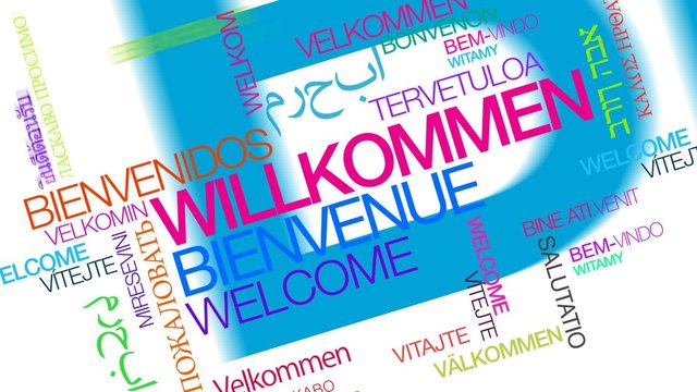 Willkommen Internationale Farben Abbildung Worten cloud Animation
