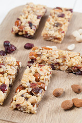 Granola bars with nuts, seeds and cranberries