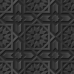 Seamless 3D elegant dark paper art pattern 208 Islam Cross Star
