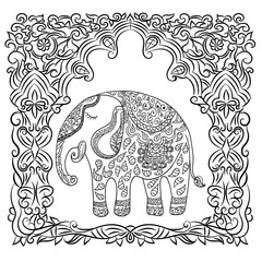 Illustration with elephant for coloring