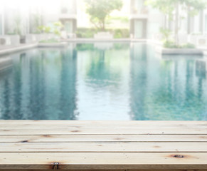 Wood Table Top of Background and Pool