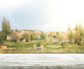 Table Top And Blur Building Of Background