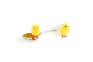 Easter, small chick and table cutlery