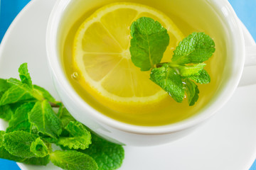 cup of tea with lemon and mint