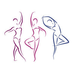 Sketched dancing girls isolated on white