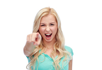 Fototapeta premium happy young woman pointing finger to you