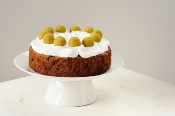 Simnel, english Easter cake with royal icing and eleven balls on