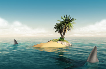 Small island with sharks © macondos