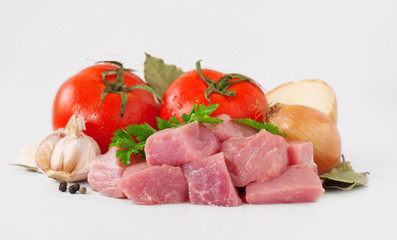 Raw pork diced with vegetables
