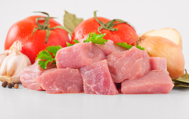 Sliced raw pork with vegetables