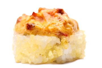 Baked japanese roll with cheese sauce isolated