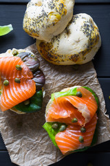 Delicious sandwich with salmon