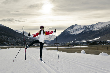 Young woman and distance skiing