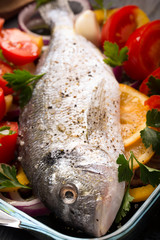 Uncooked dorado or sea bass