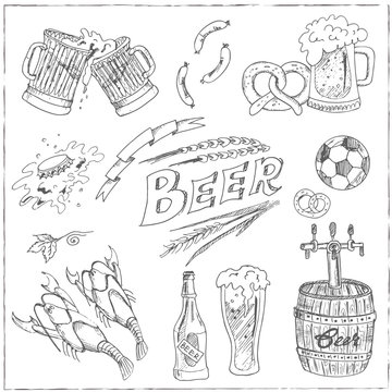 Vector hand drawn set with beer.