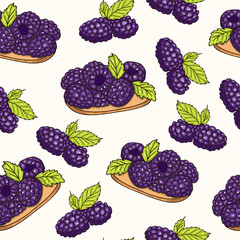 Raspberry and blackberry Seamless Pattern.