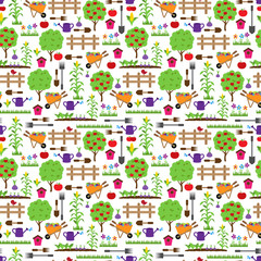 Seamless, Tileable Farming or Gardening Themed Vector Background Pattern