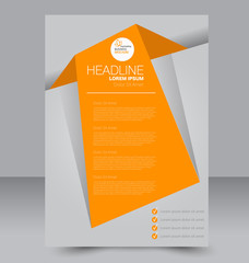 Brochure design. Flyer template. Editable A4 poster for business, education, presentation, website, magazine cover. Orange color.