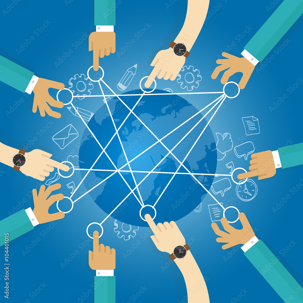 Poster connecting world building transportation network globe collaboration team work interconnection