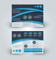 Brochure mock up design template for business, education, advertisement. Trifold booklet editable printable vector illustration. Blue color.