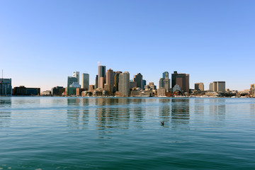 Fototapeta na wymiar Boston Skyline and Custom House from East Boston, Massachusetts, USA