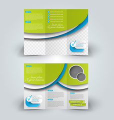 Brochure mock up design template for business, education, advertisement. Trifold booklet editable printable vector illustration. Blue and green color.