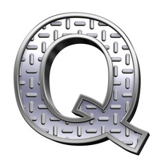 One letter from steel tread plate alphabet set, isolated on white. Computer generated 3D photo rendering.