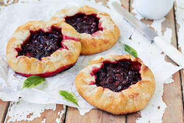 Homemade crusty pie or galette with black currant