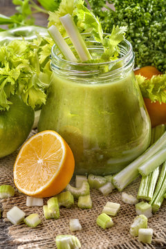 fresh homemade green smoothie made from celery