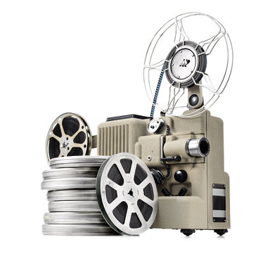 vintage movie projector with film reels