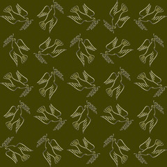 Peaceful conceptual pattern. Large golden dove of peace against the green backdrop with laurels ornament. Concept. Made by means of openclipart.org elements.